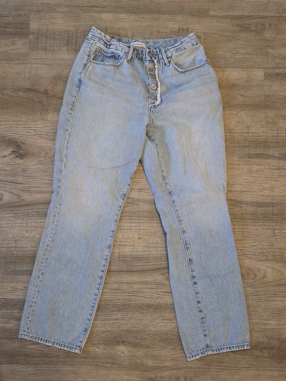 Good American Good Vintage Upcycled High-Waist Button-Fly Straight Leg Jean 8/29